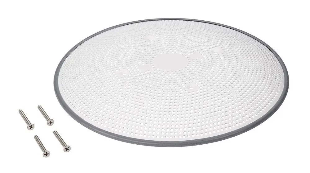 Weiß-beschichtete luftdurchlässige Platte mit Ring, versehen mit mehreren Löchern. Enthalten sind dazugehörige Schrauben. Produkt von Grünbeck.